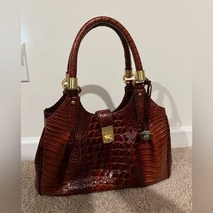 Brahmin Adrian Elegant Brown Crocodile-Embossed Handbag
